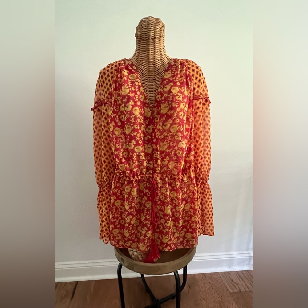 Lane Bryant 22 24 Orange Red Sheer  Blouse